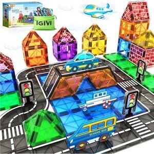 Kids Toys Magnetic Tiles - Road Set with Car Toys
